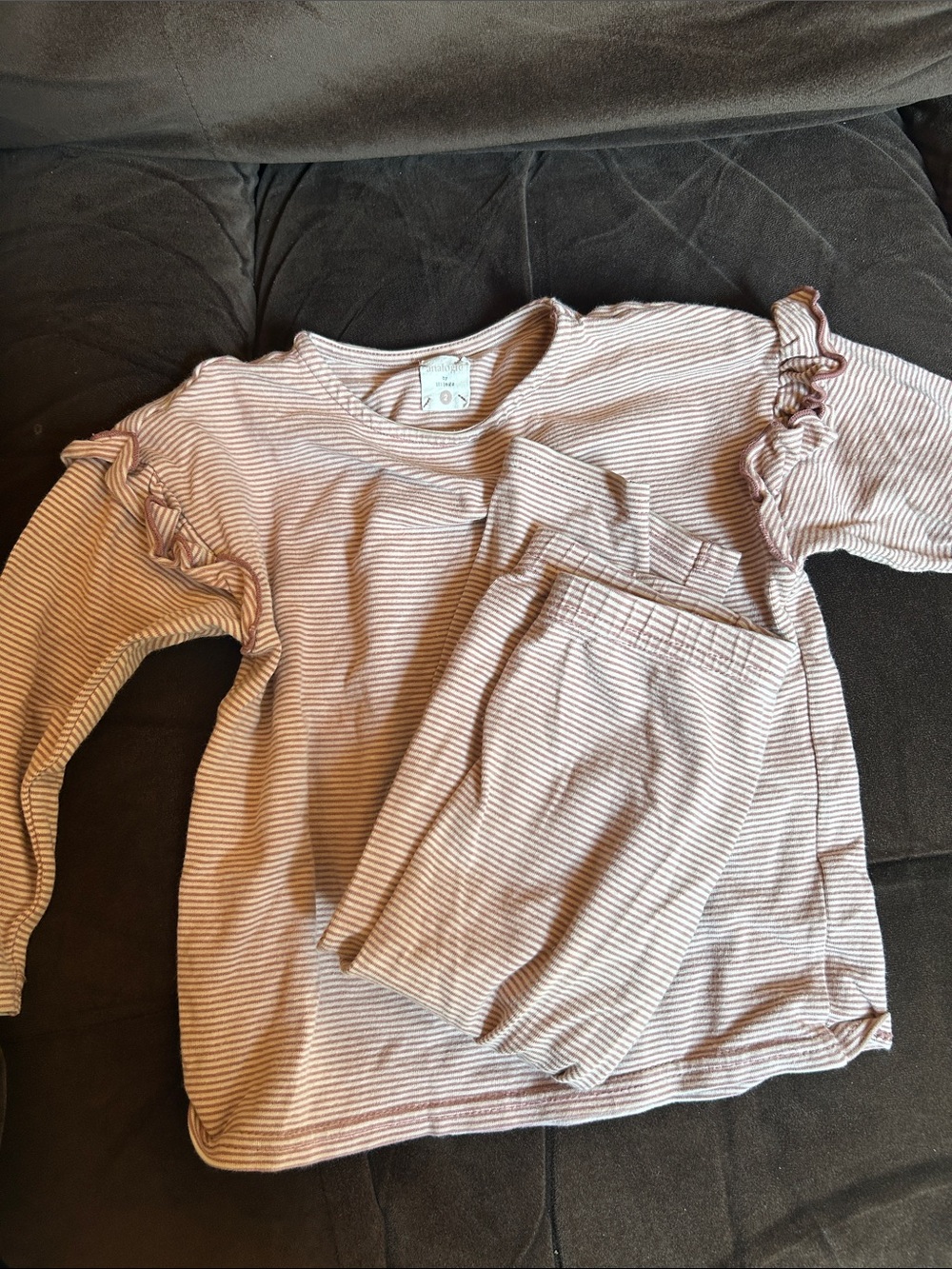 Analogue by lil legs striped Ruffle Sleeve Top and Pants Set - Dusty Pink 2t